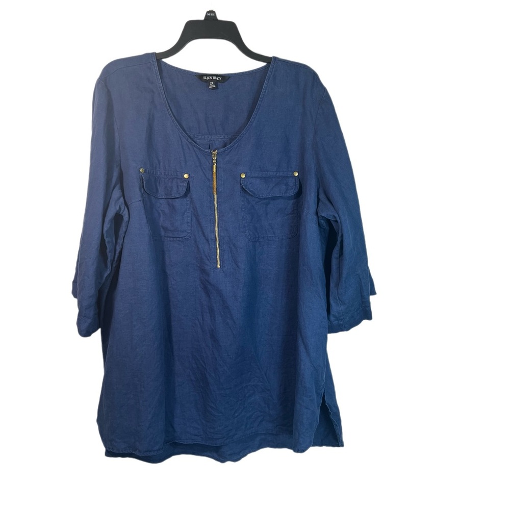 Ellen Tracy linen popover blouse